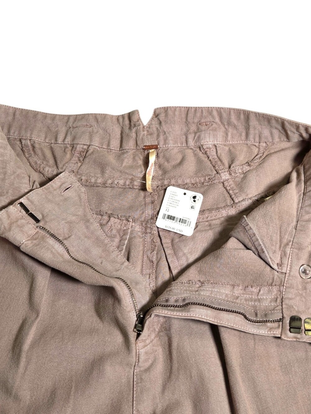 Free People Sweet Talk Chino Pants Phantom Grey/Tan Wide Leg Crop Size 12 NWT - Picture 7 of 13